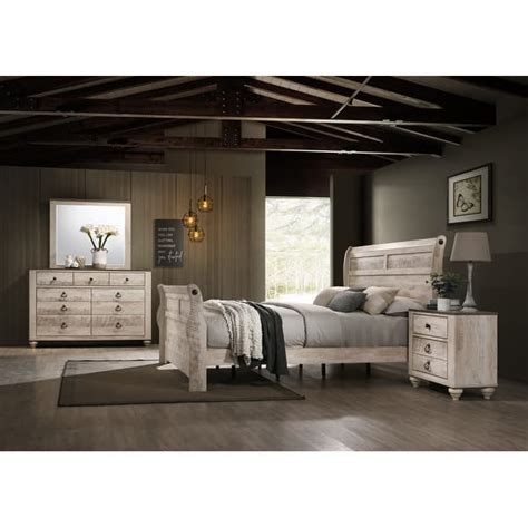Roundhill Furniture Imerland Contemporary White Wash Finish Bedroom Set
