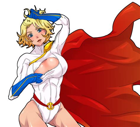 Kikisuke T Power Girl Dc Comics 1girl Arm Up Belt Blonde Hair Blue Eyes Blue Gloves