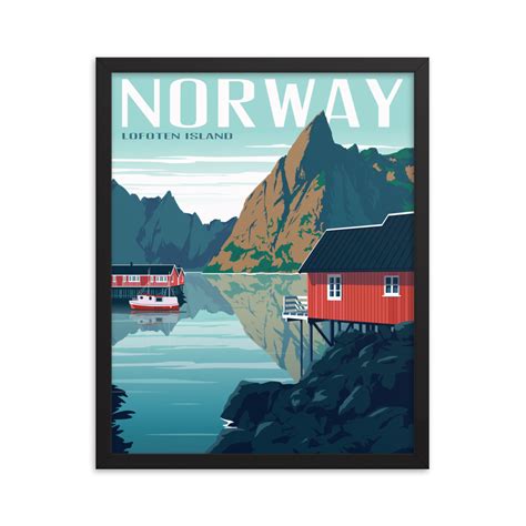 Lofoten Islands Norway Vintage Style Travel Poster Framed Print