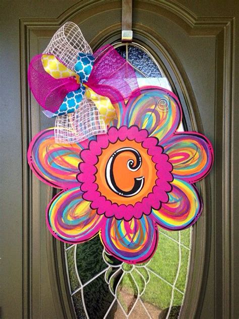 Stained glass feather hanging garden decoration. Summer Flower Initial Door Hanger | Initial door hanger ...