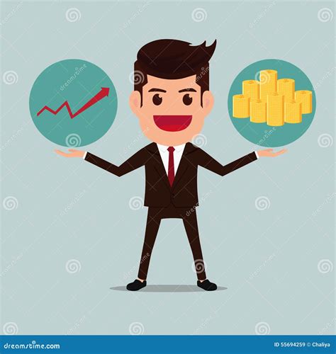 Business Man With Graph And Money Stacks Stock Vector Illustration Of Cartoon Corporate