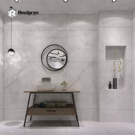 White Carrara Large Format Porcelain Tile For Bathroom Realgres