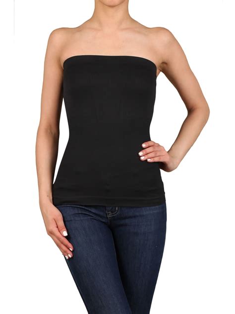 Thelovely Women S Plain Stretch Seamless Strapless Layer Bandeau Tube Top Walmart Com