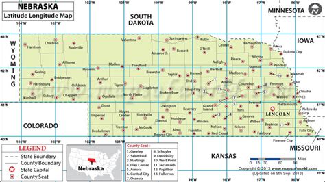 Nebraska Latitude And Longitude Map