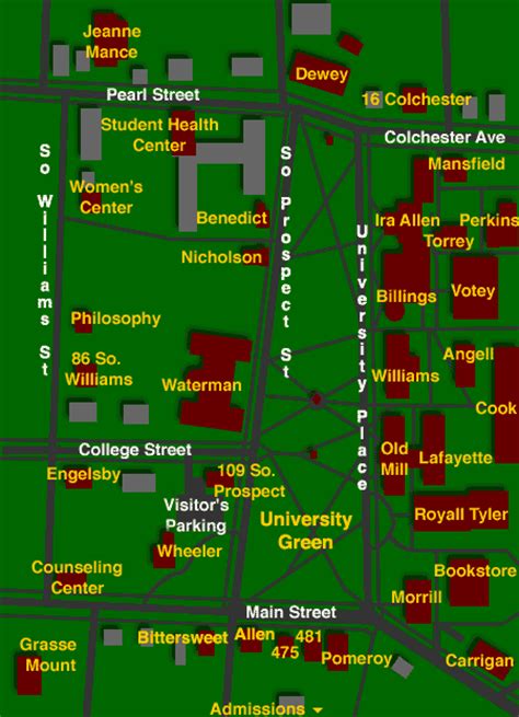 University Of Vermont Uvm Green Area Campus Map