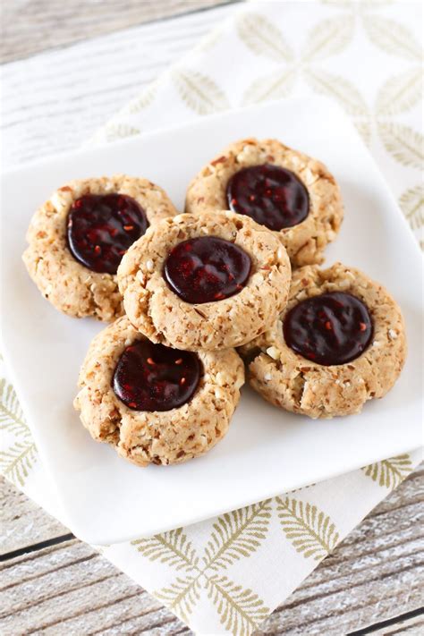 Raspberry Almond Thumbprint Cookies Gluten Free Vegan Recipe Dishmaps
