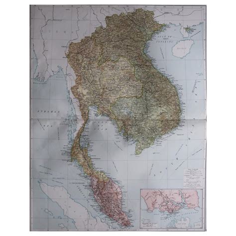 Large Original Vintage Map Of Se Asia With A Vignette Of Singapore
