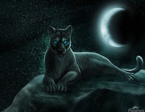 Panther Black Rock Moon Coolbits Artworks Print Cat Spirit Cat