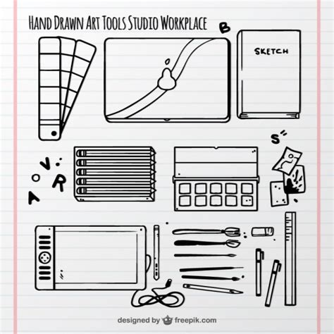 Free Vector Hand Drawn Elements Art Studio On A Notepad