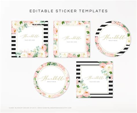 Editable Sticker Template Boutique Stickers Watercolor Flowers
