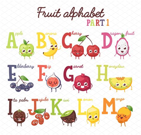 Fruit Alphabet Vector Custom Designed Illustrations ~ Creative Market