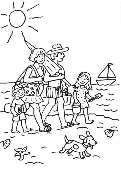 Ausmalbild sonnige Malvorlagen für den Sommer Familie am Strand