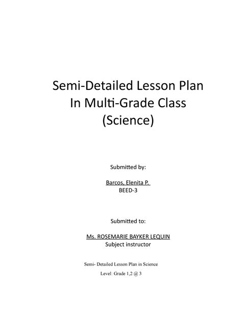 Multi Grade Lesson Plan In Science Semi Detailed Lesson Plan In Multi