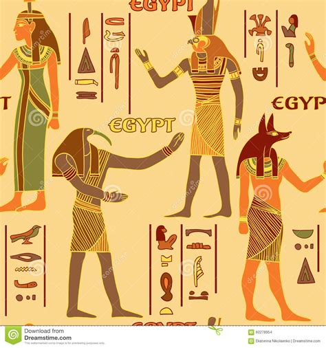 Vintage Seamless Pattern With Egyptian Gods And Ancient Egyptian