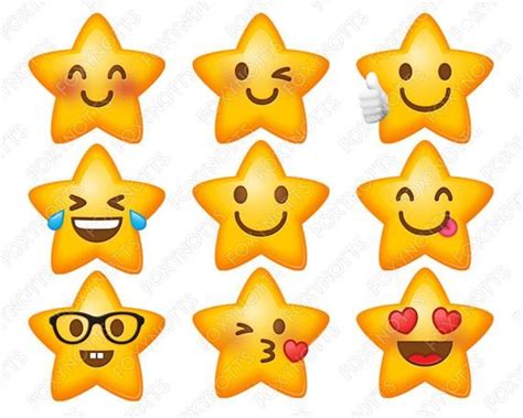 Star Emoji Smiley Faces Clip Art Digital Download Clipart Emoticons