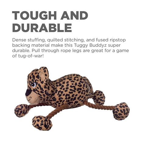 Outward Hound Tuggy Buddys Plush Squeaker Dog Tug Toy Leopard
