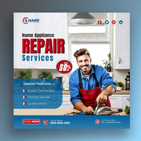 Premium Psd Home Appliance Repair Social Media Post Banner Template