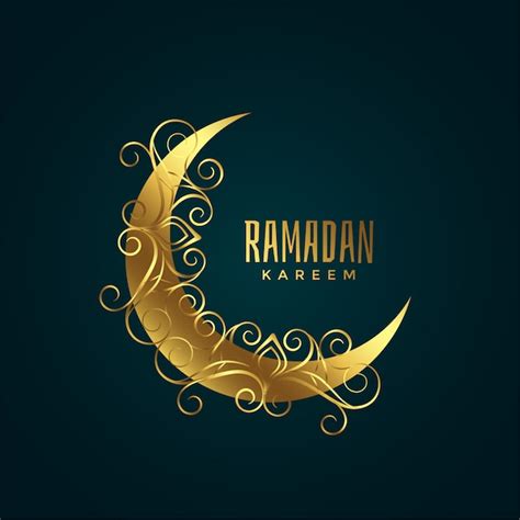 Gouden Maan Met Bloemendecoratie Voor Ramadan Kareem Premium Vector
