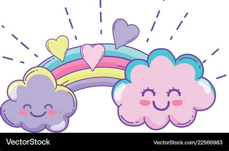 Clouds And Rainbow Cute Cartoon Royalty Free Vector Image