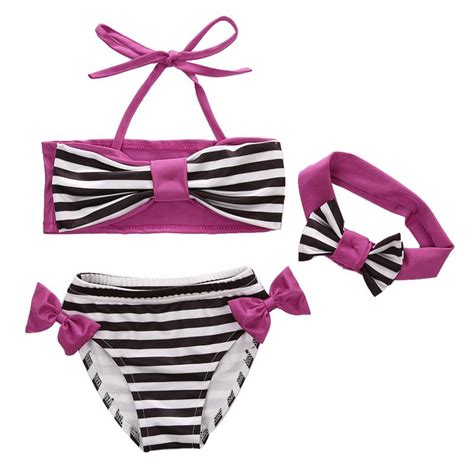2017 Cute Striped Sailor Child Bikini Swimsuit Swimwear High Waisted
