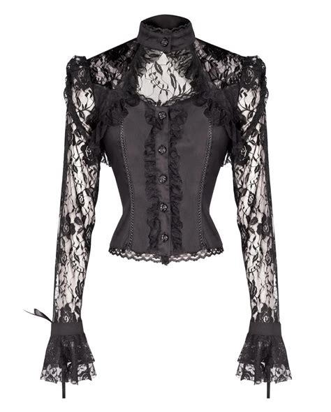 Gothic Lace Blouse For Lacing Black Horror