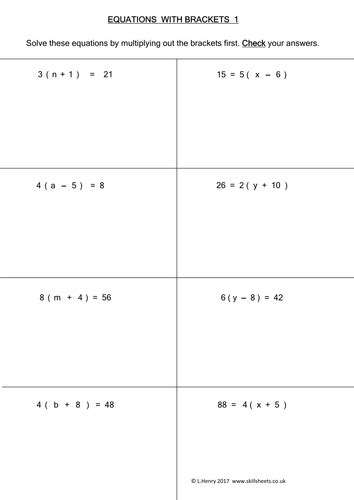 Equations With Brackets Teaching Resources