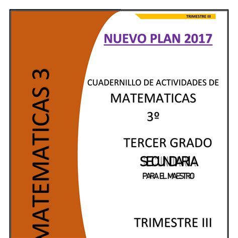 Cuadernillo De Actividades De Matemáticas De Secundaria Trimestre III Maestro Omar