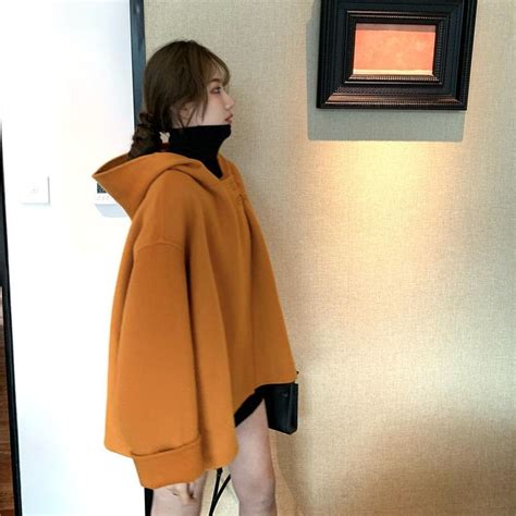 フード付き ショートコート ポンチョ風 韓国ファッション レディース コート ケープ ウールコ