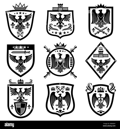 Medieval Eagle Heraldry Coat Of Arms Emblems Badges Monochrome