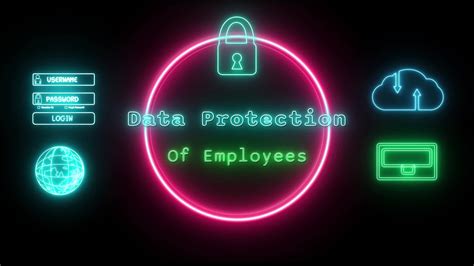 Data Protection Of Employees Neon Blue Green Fluorescent Text Animation Pink Frame On Black