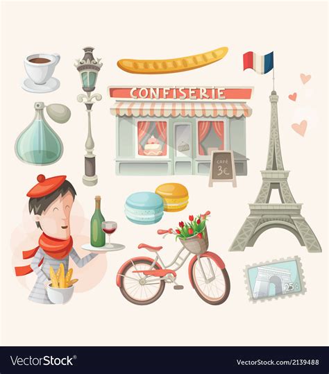 Set Of French Items Royalty Free Vector Image Vectorstock