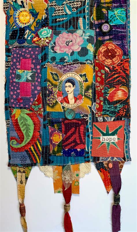 Hope Frida Kahlo Wall Hanging Textile Art Fabric Art Fabric Collage