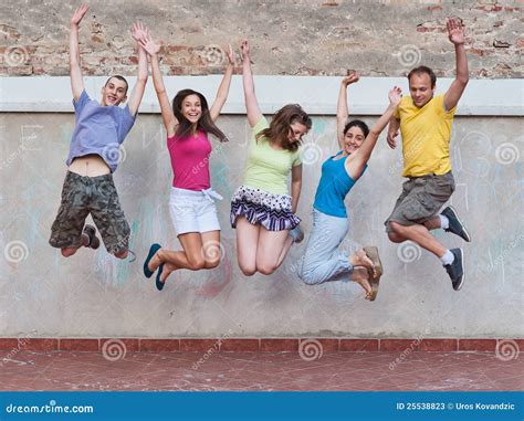 Group Of Young People Jumping Stock Image Image Of Sport Freeze