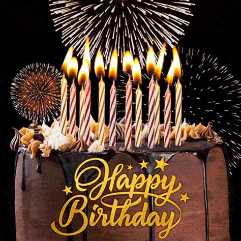 Happy Birthday Cake  Image With Animated Candles And Fireworks