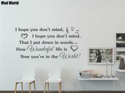 Mad World I Hope You Dont Mind Music Song Lyrics Wall Art Stickers