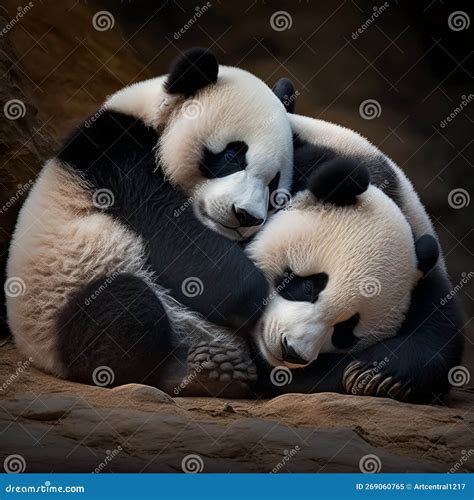 Valentines Day Cuddling Animals Panda Couple3 Generative Ai Stock