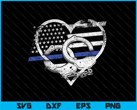 Police Officer Support Thin Blue Line Flag Heart Svg Png Files Creativeusart