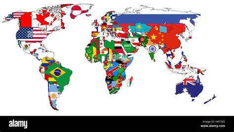 Old Political Map Of World With Country Flags Stock Photo Royalty Free