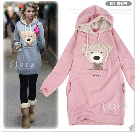 Cute Teddy Bear Kawaii Hoodie Pink Sweatershoodies Clothes