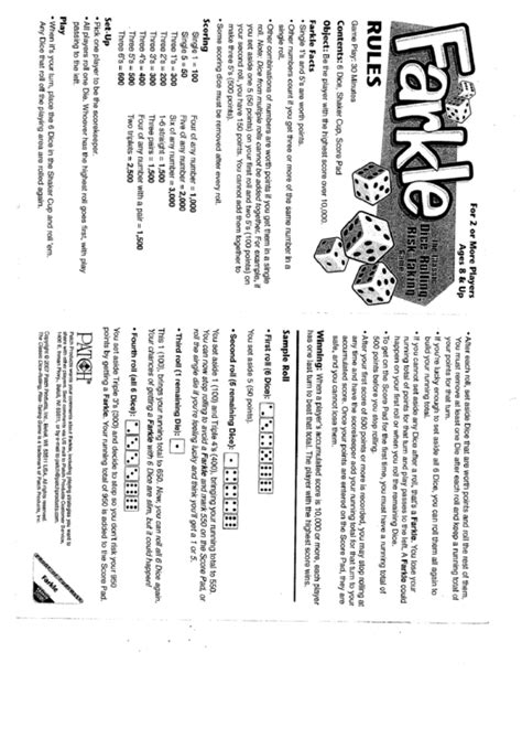 Best Templates Rules For Farkle Printable