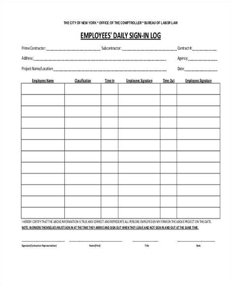 Employee Log Sheet Examples