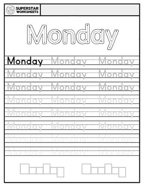 Days Of The Week Handwriting Worksheets Superstar Worksheets