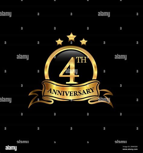 4th Anniversary Design Logotype Golden Color With Ring And Gold Ribbon