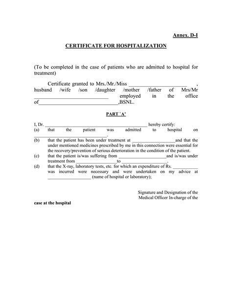 Quick Medical Certificate For Hospitalization Fill Out