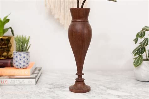 Vintage Wood Vase Mid Century Modern Primitive Flower Vase Solid