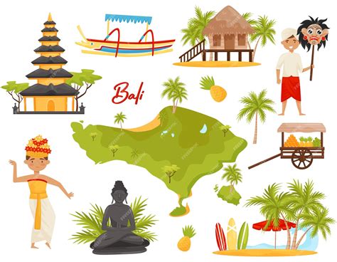 Premium Vector Set Of Balinese Landmarks And Cultural Objects People