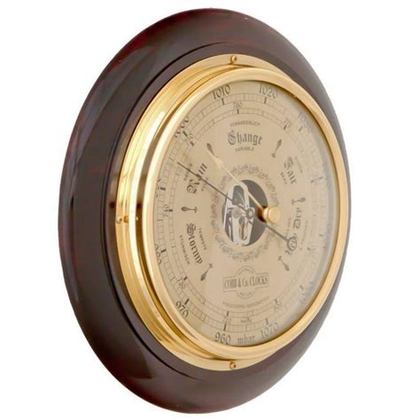 Round Wooden Barometer Mahogany 28cm Home Shoppe