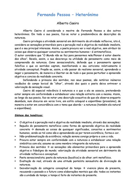 Alberto Caeiro E Ricardo Reis Fernando Pessoa Heterónimo Alberto