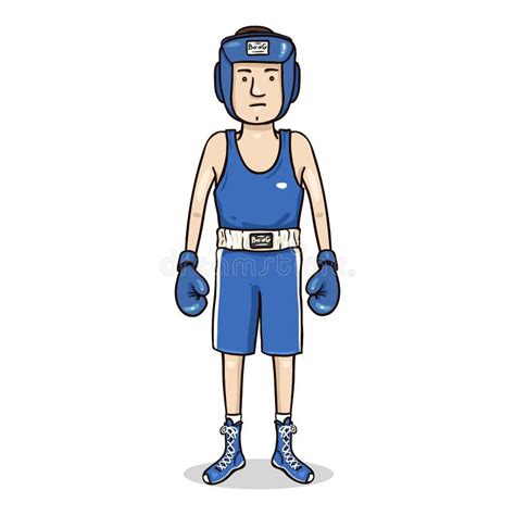 Vector Cartoon Color Character Young Man In Blue Boxing Equipment