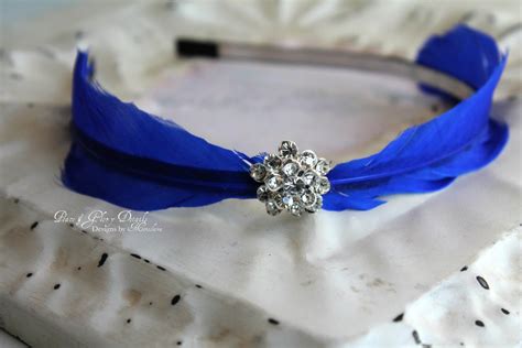 Royal Blue Feather Headband Crystal Bridal Headband